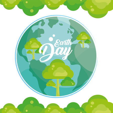 Isolated earth globe with trees Happy earth day poster Vectorのイラスト素材