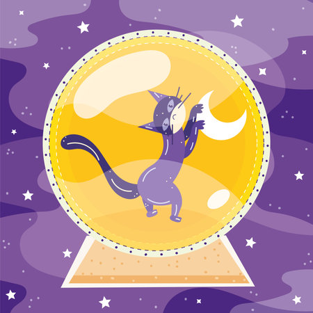 Isolated colored crystal ball with a cat inside Vectorのイラスト素材