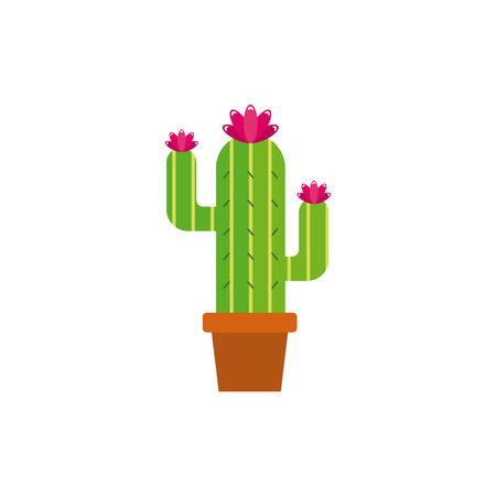 Blooming cactus in blue pot. Vectorのイラスト素材