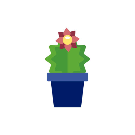 Blooming cactus in blue pot. Vectorのイラスト素材