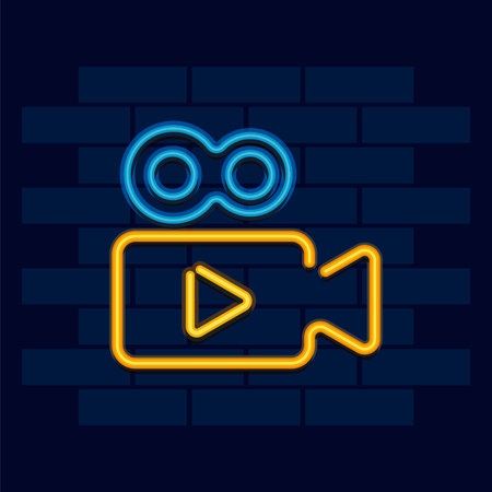 Neon video camera icon. Vectorのイラスト素材