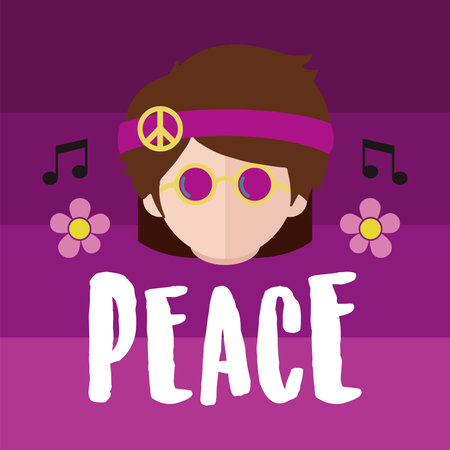 Peace hippie girl with flowers. Vectorのイラスト素材