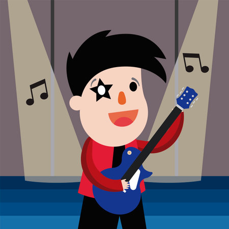 Guitarist with blue electric guitar. Vectorのイラスト素材