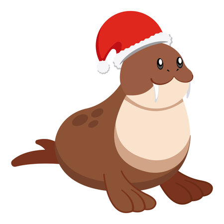 Christmas walrus with santa hat. Vectorのイラスト素材