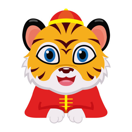 Tiger in red traditional outfit. Vectorのイラスト素材
