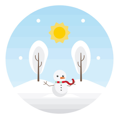 Snowman and sun in winter. Vectorのイラスト素材
