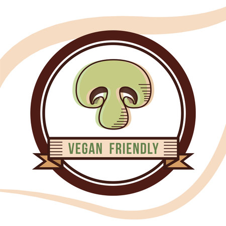 Vegan friendly badge Mushroom with label Vectorのイラスト素材