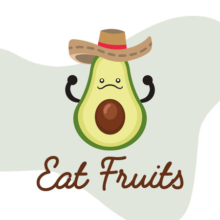 Eat fruits poster Cute avocado character Vectorのイラスト素材
