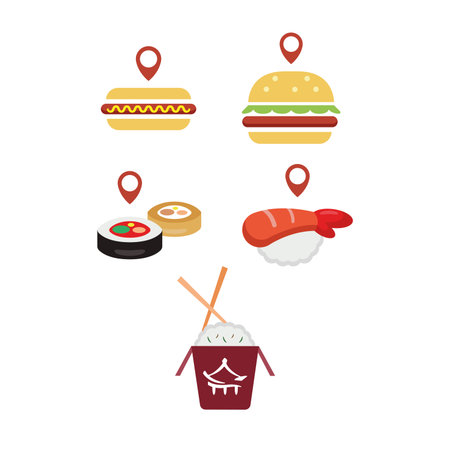 Food delivery location set. Vectorのイラスト素材