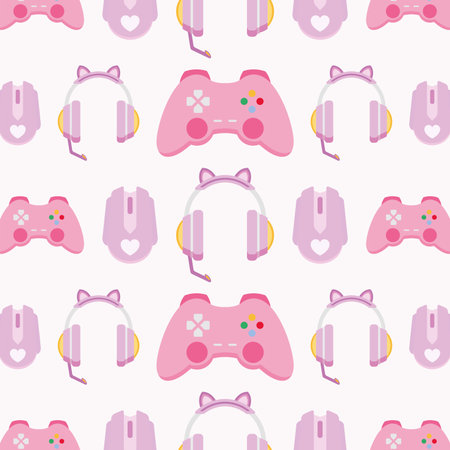 Cute Pink Gaming Accessories. Vectorのイラスト素材
