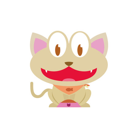 Happy Cat Eating Fish. Vectorのイラスト素材