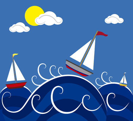 Vector image of boats in the seaのイラスト素材