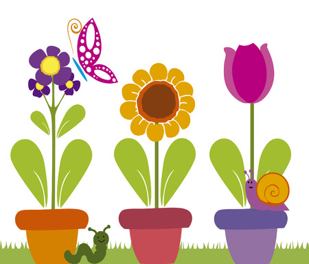 Vector image of bugs and flowersのイラスト素材