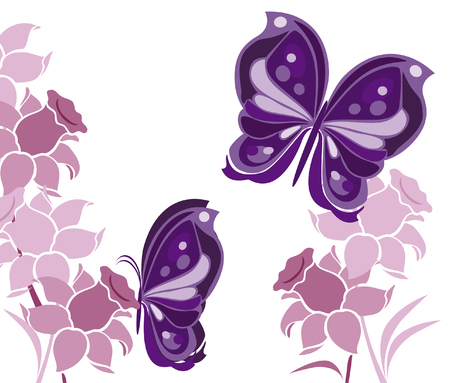 Vector image of butterflies and flowersのイラスト素材