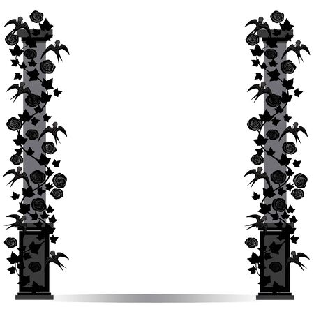 vector image pillar with birds and rosesのイラスト素材