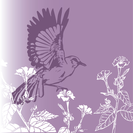 vector image of vintage background bird with flowersのイラスト素材