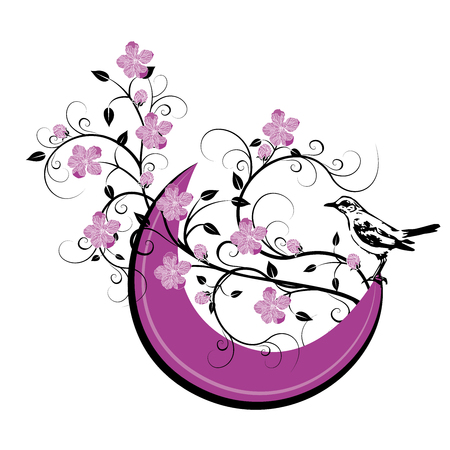 A moon with bird and flowers vector designのイラスト素材