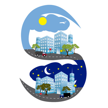 city ââduring day and night illustration.のイラスト素材