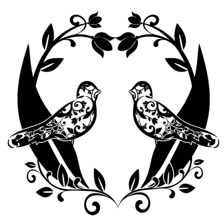 graphic element flourishes with birdsのイラスト素材