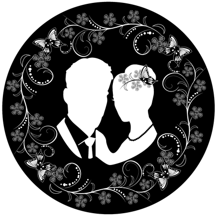 wedding silhouette with flourishes frame 3のイラスト素材