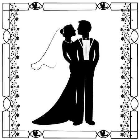 wedding silhouette with flourishes frame 4のイラスト素材