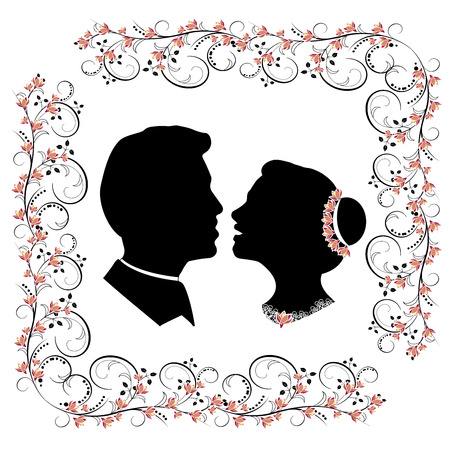 wedding silhouette with flourishes frameのイラスト素材