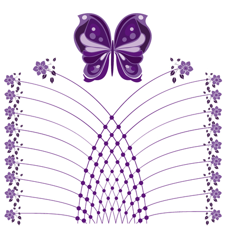 butterflies and flourishes with flowersのイラスト素材