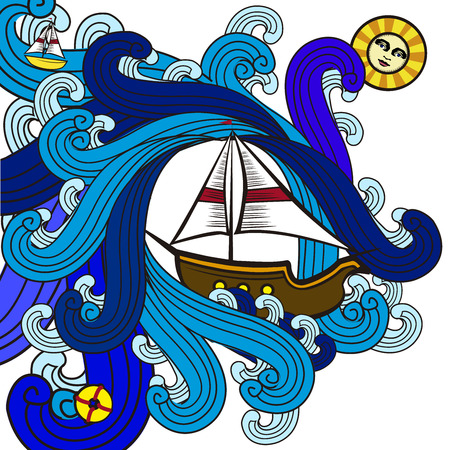 Boats in the seaのイラスト素材