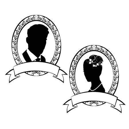 wedding silhouette with flowers 4のイラスト素材