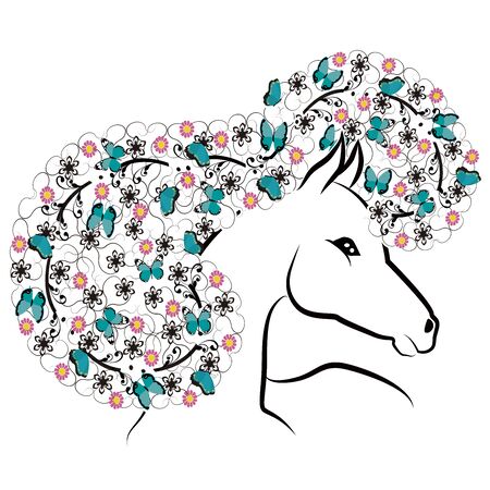 horse with butterfliesのイラスト素材