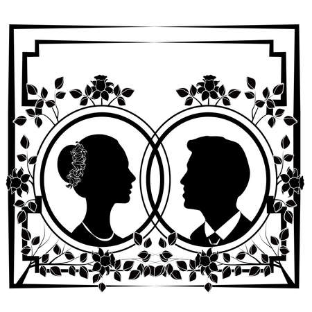 wedding silhouette with flourishesのイラスト素材