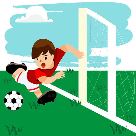 boy playing football soccerのイラスト素材
