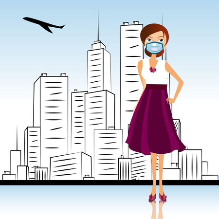woman in the city with protective maskのイラスト素材