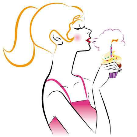 girl with cupcake and candleのイラスト素材
