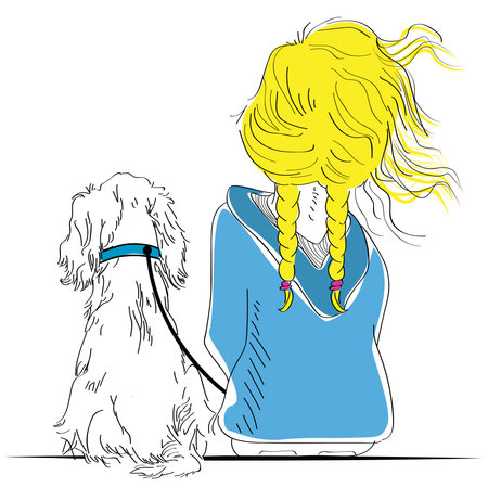girl with her dogのイラスト素材