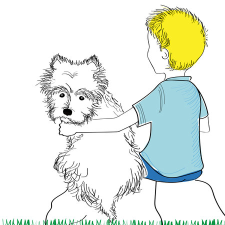 boy with his dogのイラスト素材