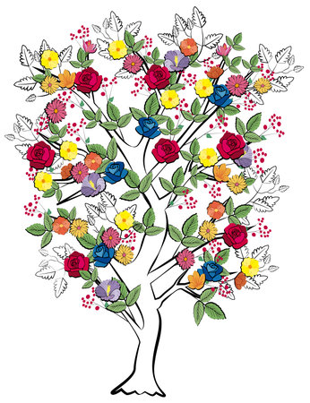tree with colored flowersのイラスト素材
