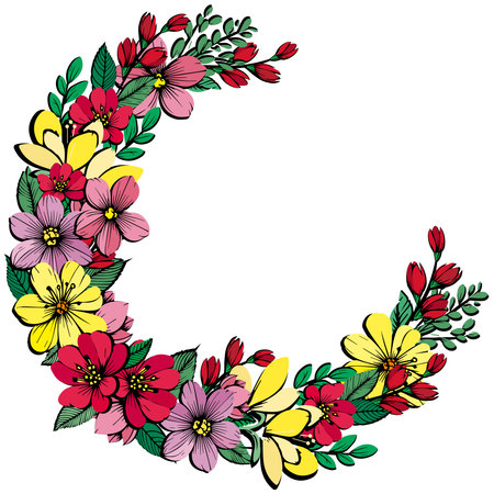 circle of colorful flowersのイラスト素材