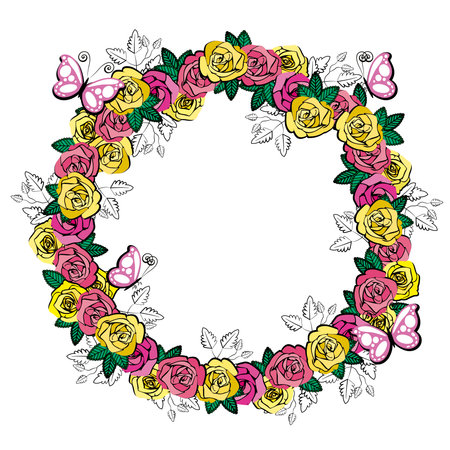 circle of colorful rosesのイラスト素材