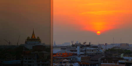Sunset and evening at Golden mountain  Phu Khao Thong, Wat Saket Ratcha Wora Maha Wihan のeditorial素材