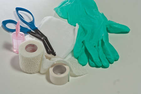 Items needed to change a dressing of a wound.の写真素材