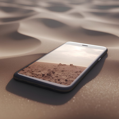 Smartphone with sand dunes on the background. 3d renderの素材