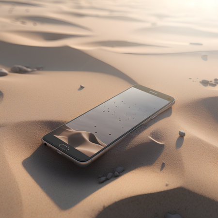 Smartphone in the desert. 3d rendering, 3d illustration.の素材