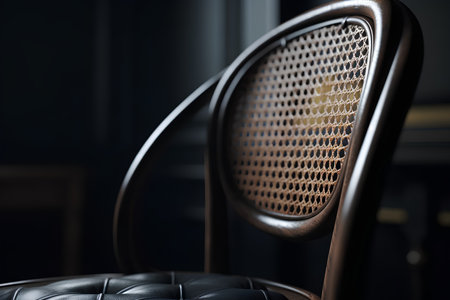Black leather chair with a metal perforated seat. 3d renderingの素材