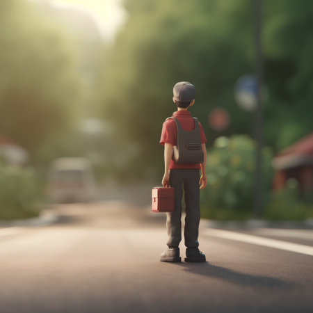 Man with a briefcase stands on the road. 3d renderingの素材
