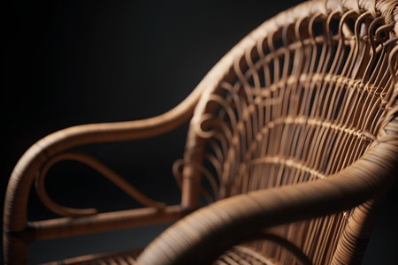 wicker chair on a dark background close-up, soft focusの素材
