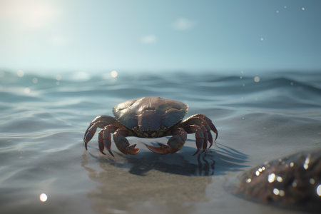 Crab on the beach in the sea. 3d rendering.の素材