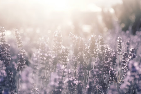Lavender flowers in the morning light. Beautiful lavender field.の素材