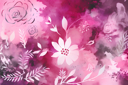 Watercolor floral seamless pattern. Hand painted flowers and leaves on watercolor background.の素材