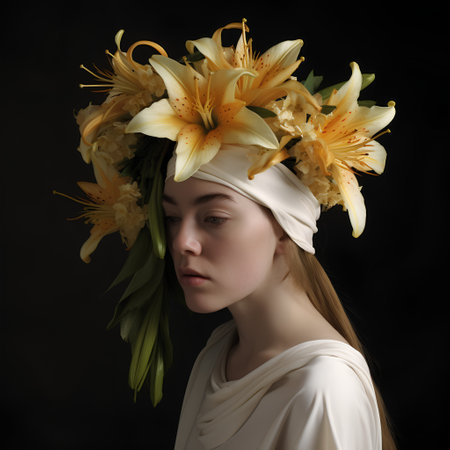 Portrait of a girl with a wreath of flowers on her headの素材